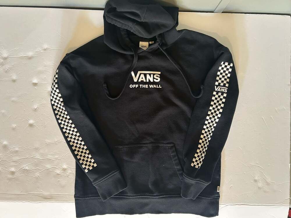 Vans Off The Wall Checkered Sleeve Hoodie Black Size XS